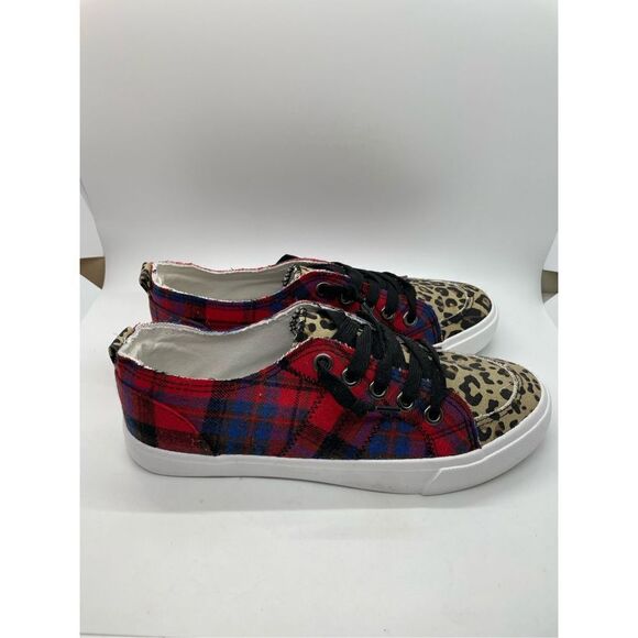 Jellypop Black & Red Plaid Leopard Kory Sneaker - Women Size 8.5 - Picture 5 of 15